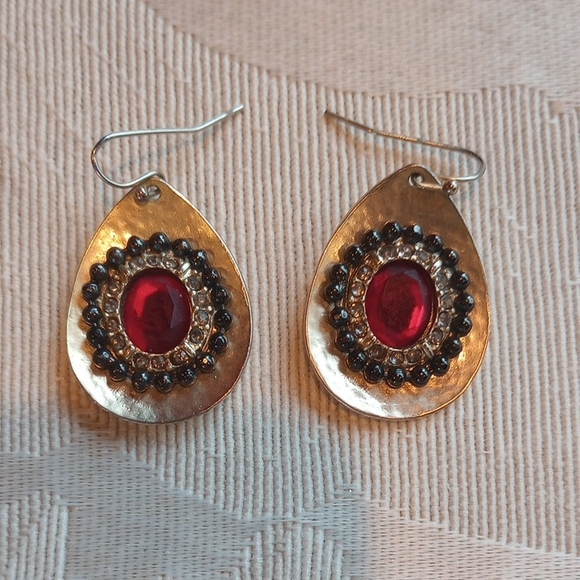 Chico's Jewelry - Chico's Gold and Red Teardrop Earrings